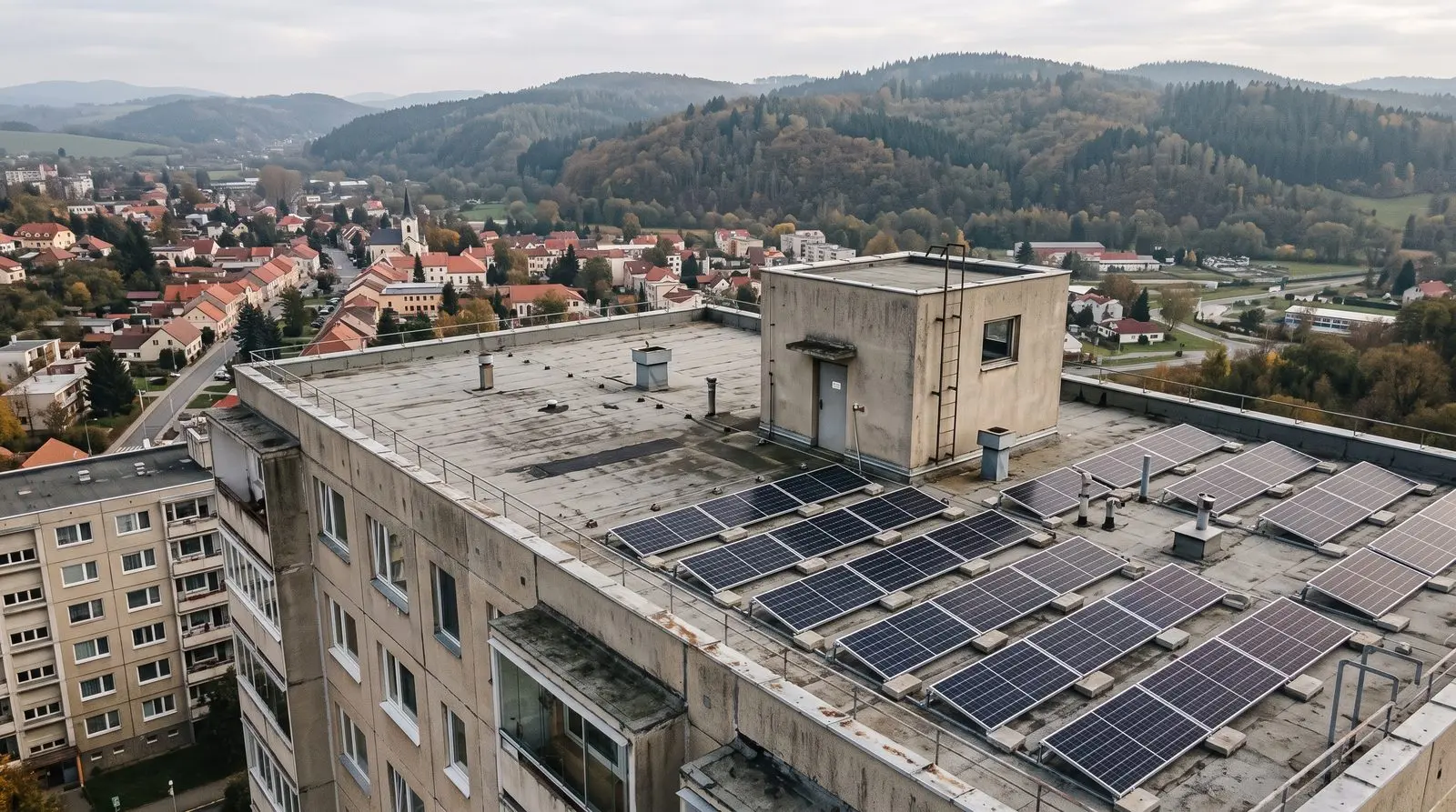 Fotovoltika na bytovom dome: panely na plochej streche